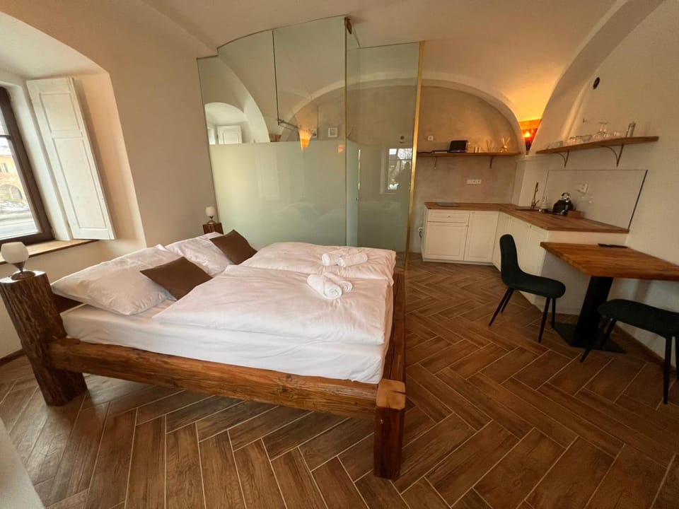 Bed, Kitchen or kitchenette, Photo of the whole room, Seating area
