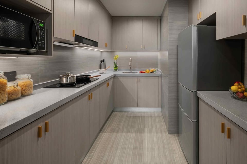 Kitchen or kitchenette, stove