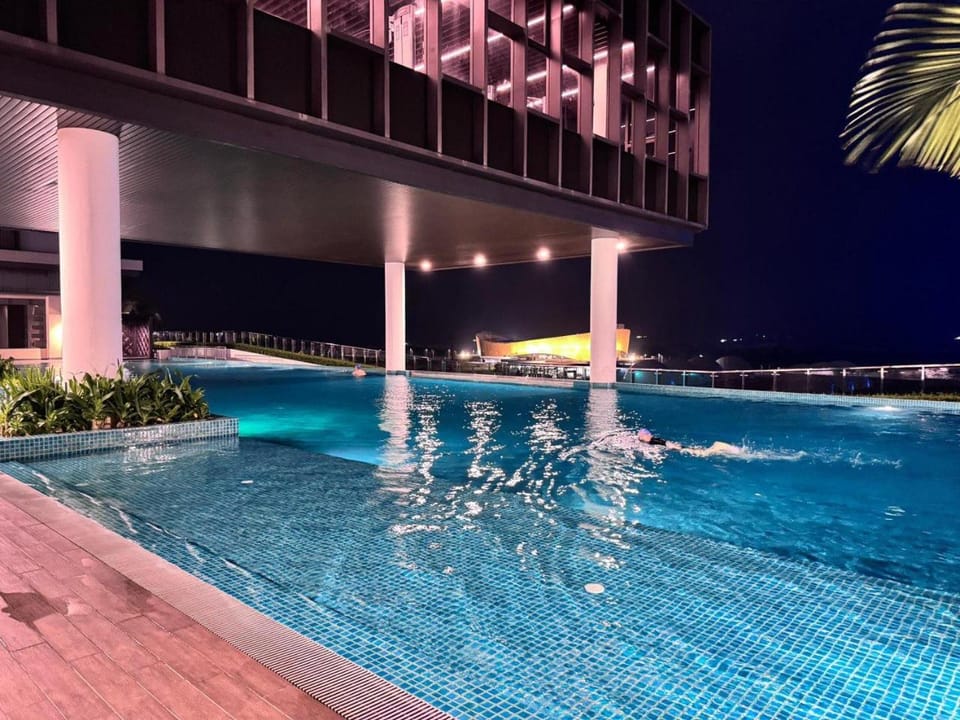 Night, Pool view, Swimming pool