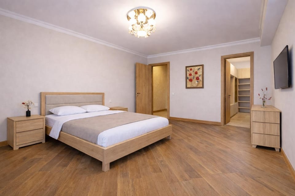 Bed, wardrobe