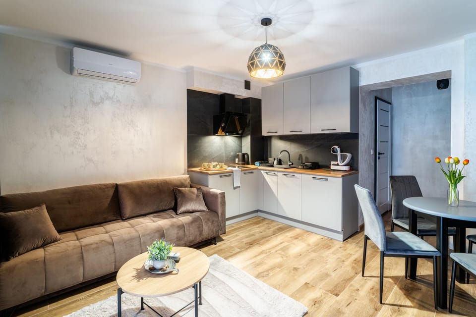 Kitchen or kitchenette, Living room, Seating area, Dining area