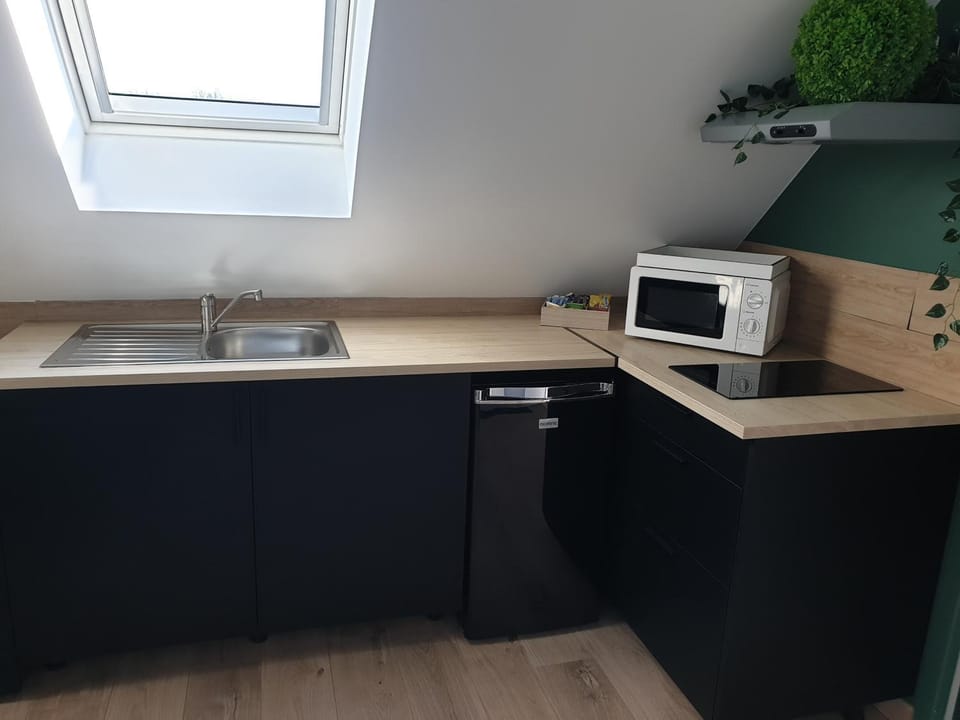 Kitchen or kitchenette, stove