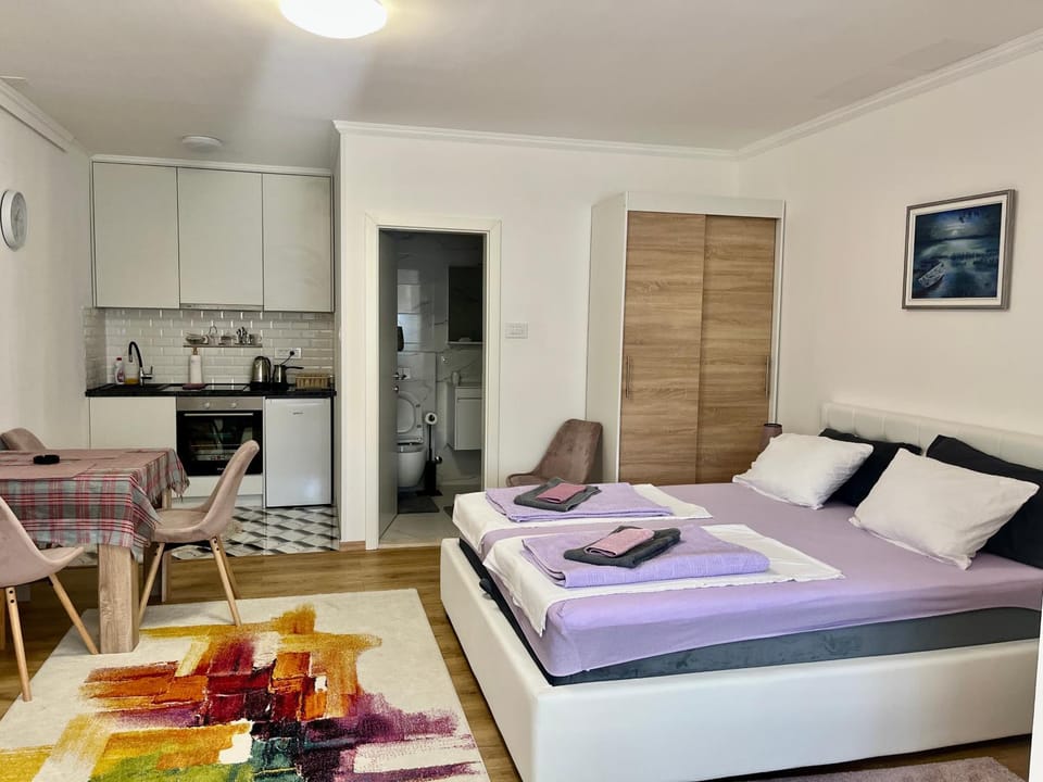 Bed, wardrobe