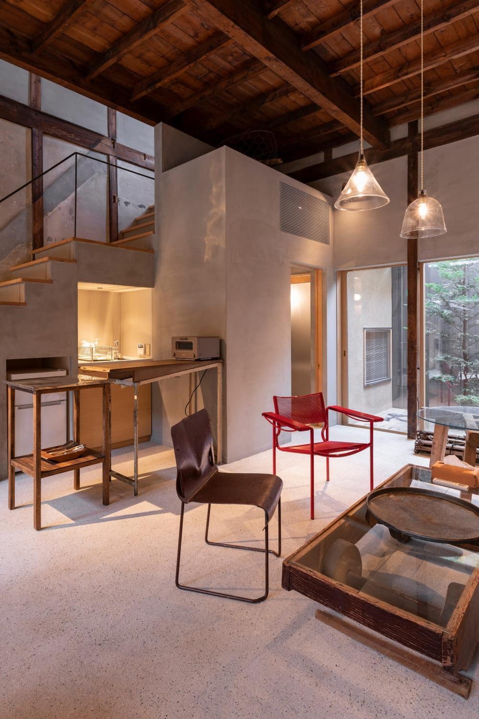 Kitchen or kitchenette, Living room, Seating area, Dining area