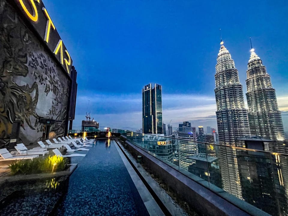 Night, City view, Swimming pool