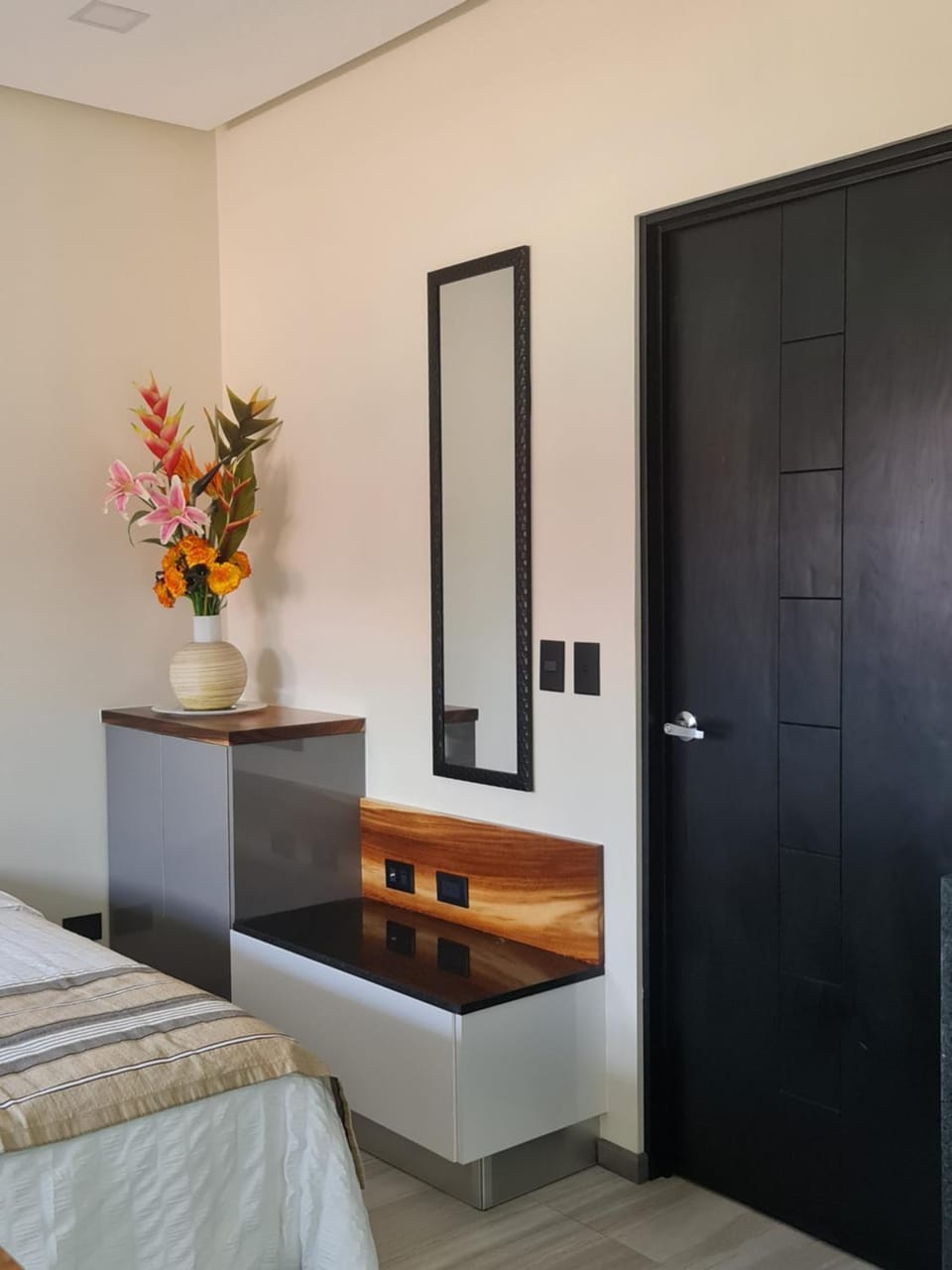Bed, wardrobe