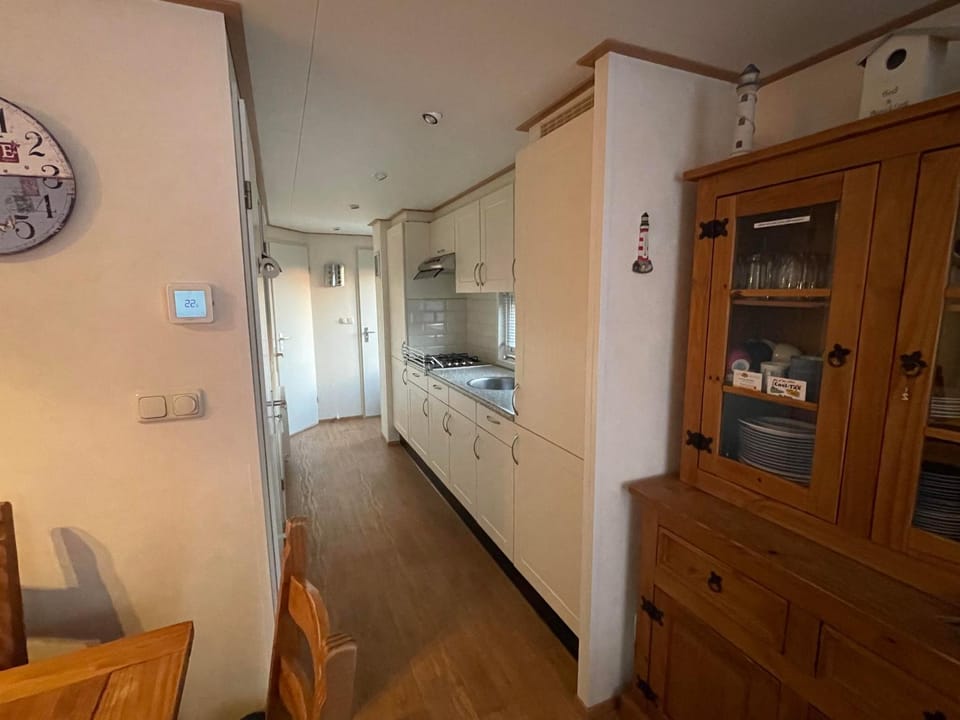 Kitchen or kitchenette, stove