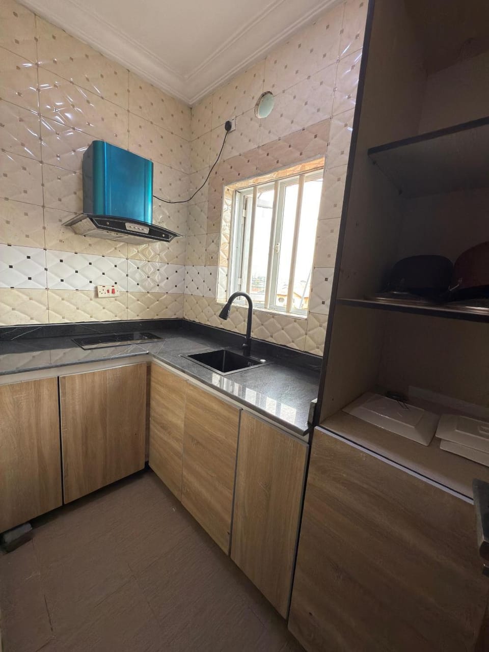 Kitchen or kitchenette, stove