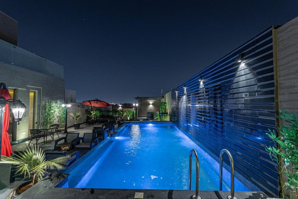 Night, Pool view, Swimming pool