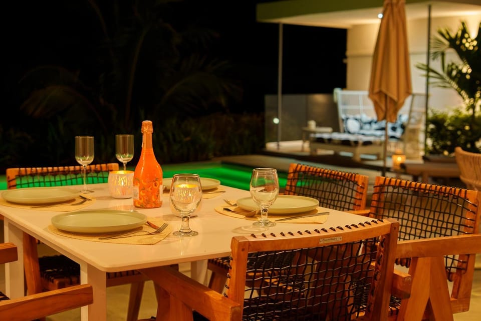 Patio, Night, Dining area, Pool view, Dinner