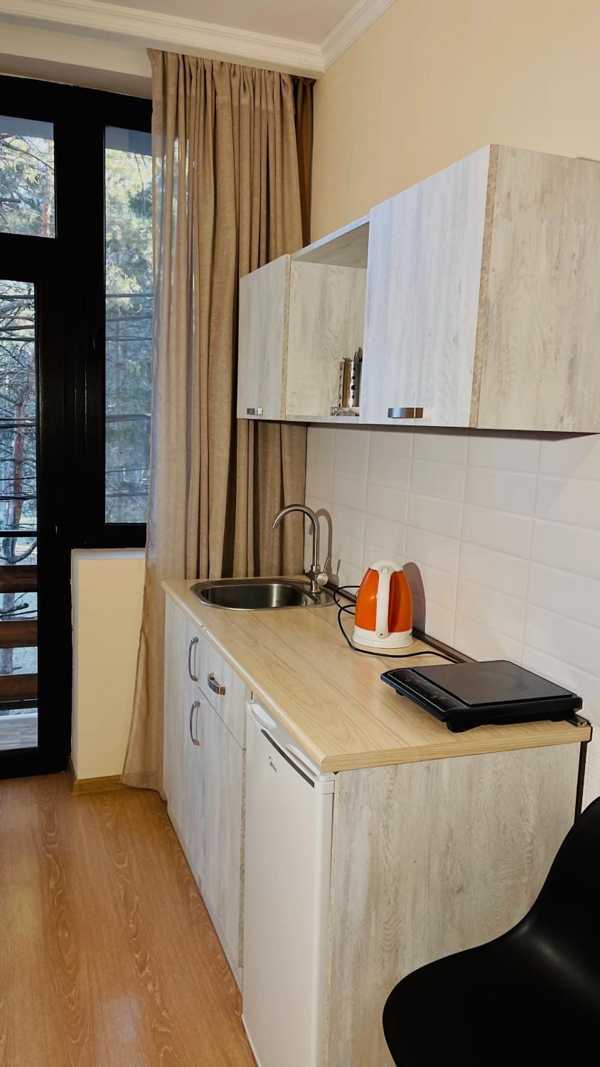 Kitchen or kitchenette, stove
