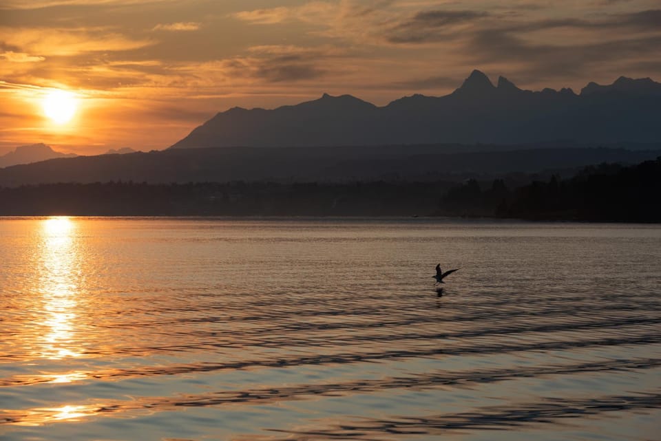 Day, Natural landscape, Beach, Lake view, Mountain view, Sunrise