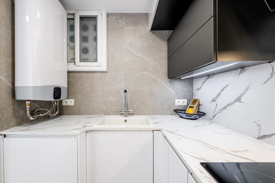 Kitchen or kitchenette, stove
