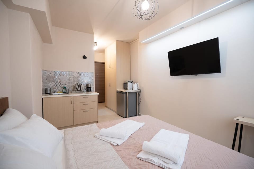 Bed, TV and multimedia, Kitchen or kitchenette, Photo of the whole room, Bedroom, minibar, towels