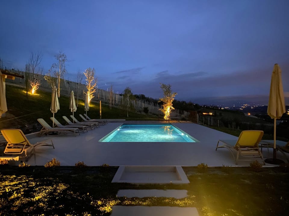 Night, Natural landscape, Pool view, Swimming pool, sunbed