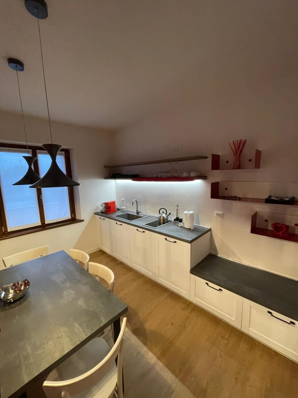 Kitchen or kitchenette, stove