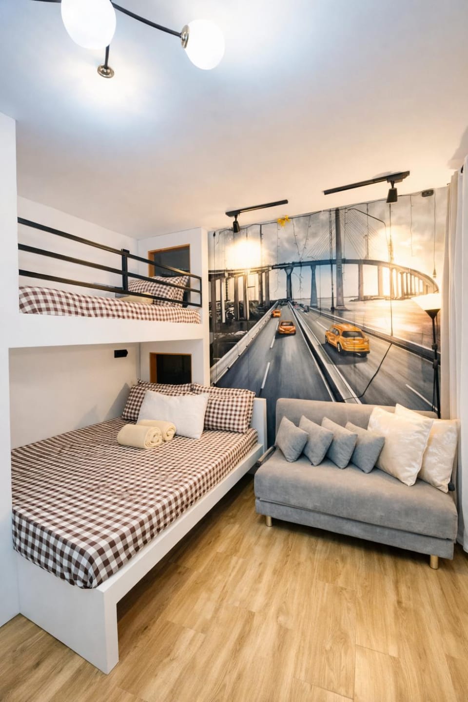 Bed, Living room, Seating area, Bedroom, bunk bed