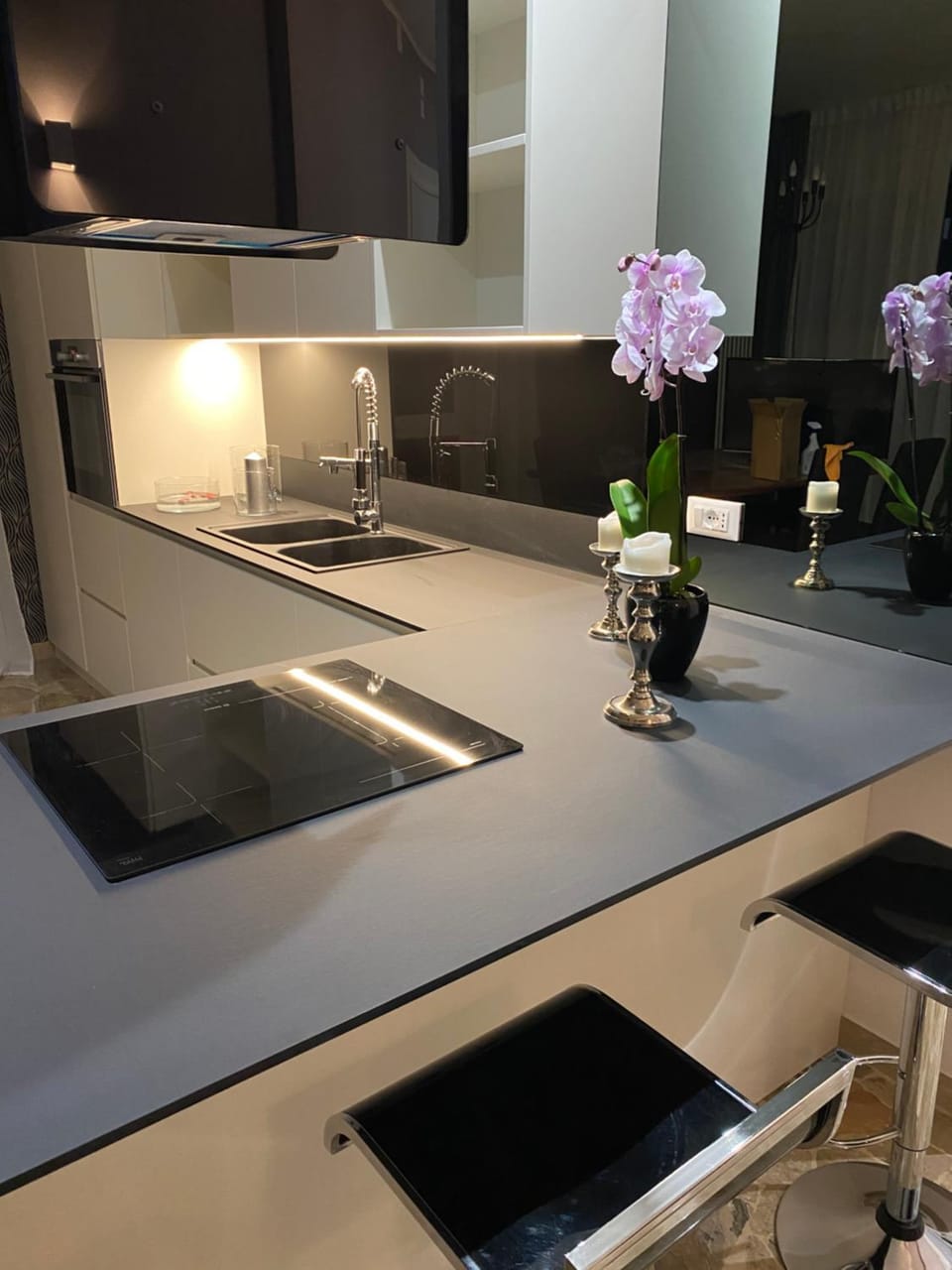 Kitchen or kitchenette, stove