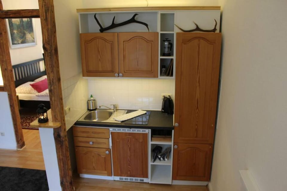 Kitchen or kitchenette, stove