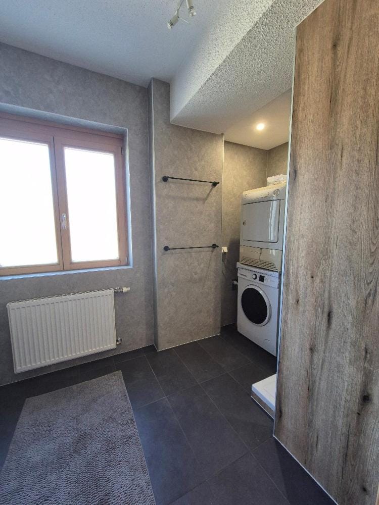 Bathroom, washing machine, dryer