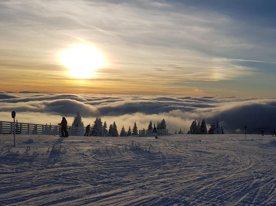 Natural landscape, Winter, Skiing, Mountain view, Sunset