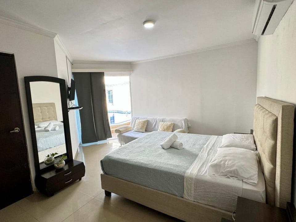 Bed, Photo of the whole room, Bedroom, towels, wardrobe, air conditioner