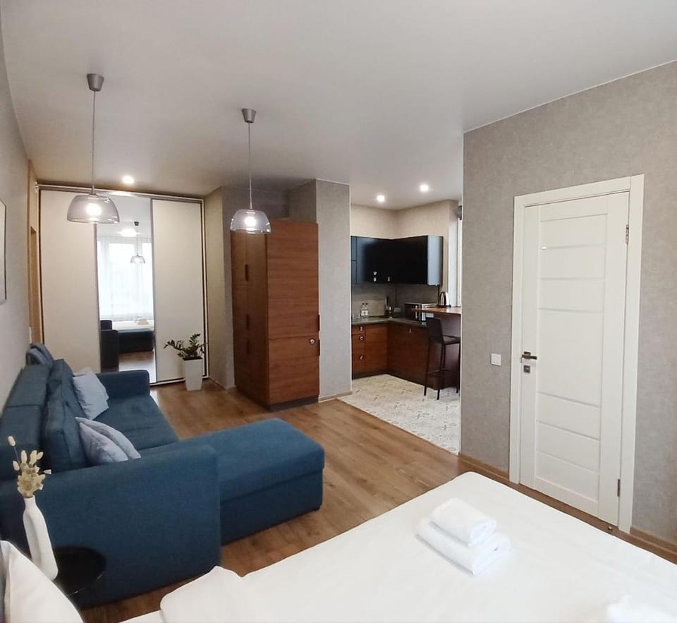 Bed, TV and multimedia, Kitchen or kitchenette, Photo of the whole room, Seating area, wardrobe
