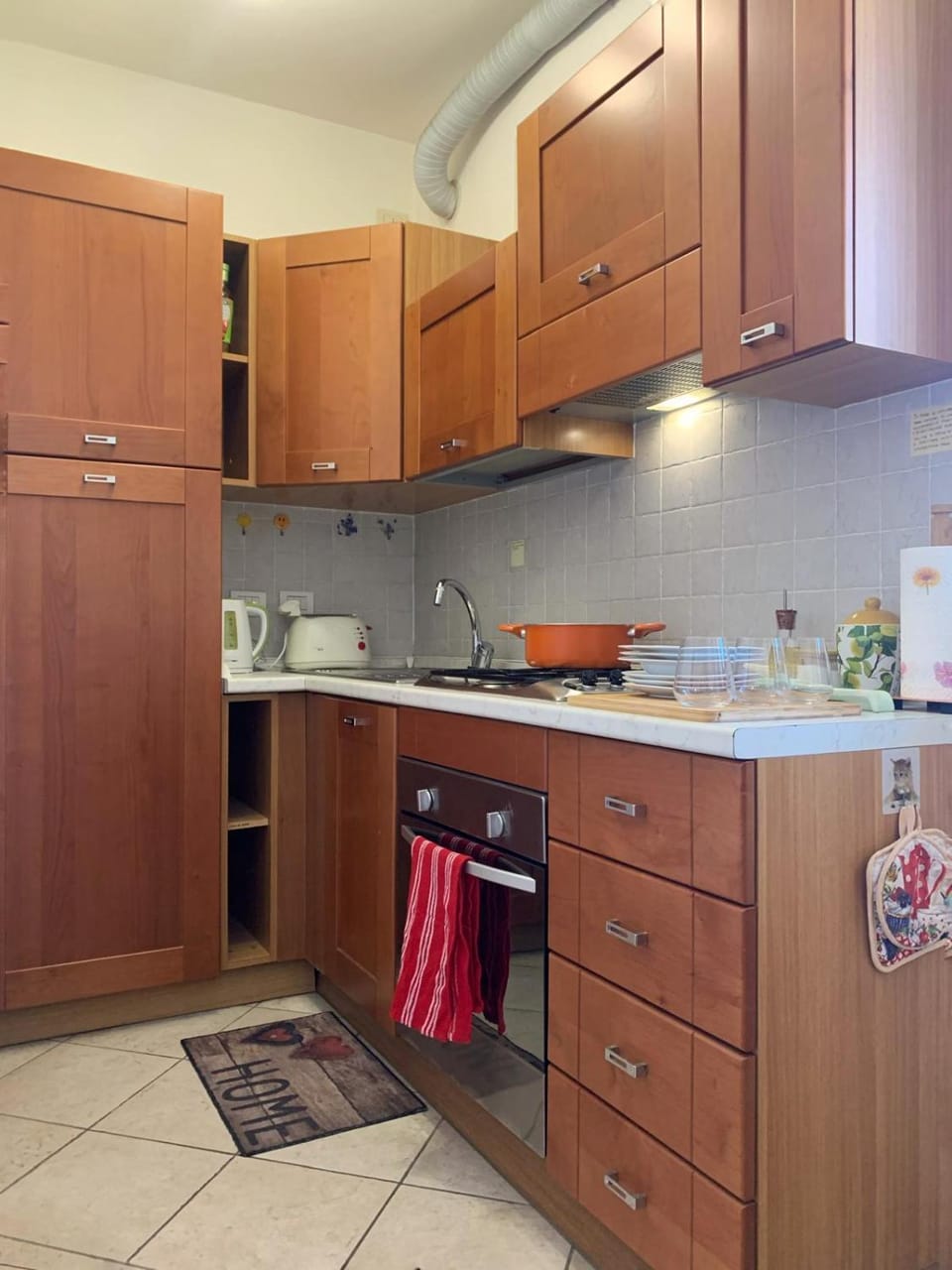 Kitchen or kitchenette, stove