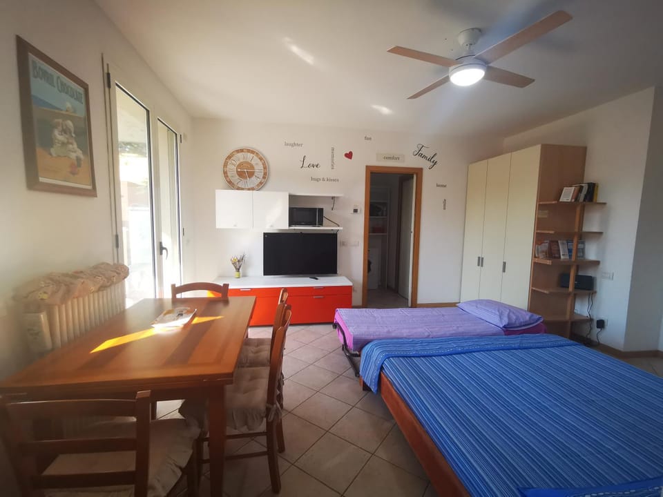 Bed, TV and multimedia, Seating area, fireplace