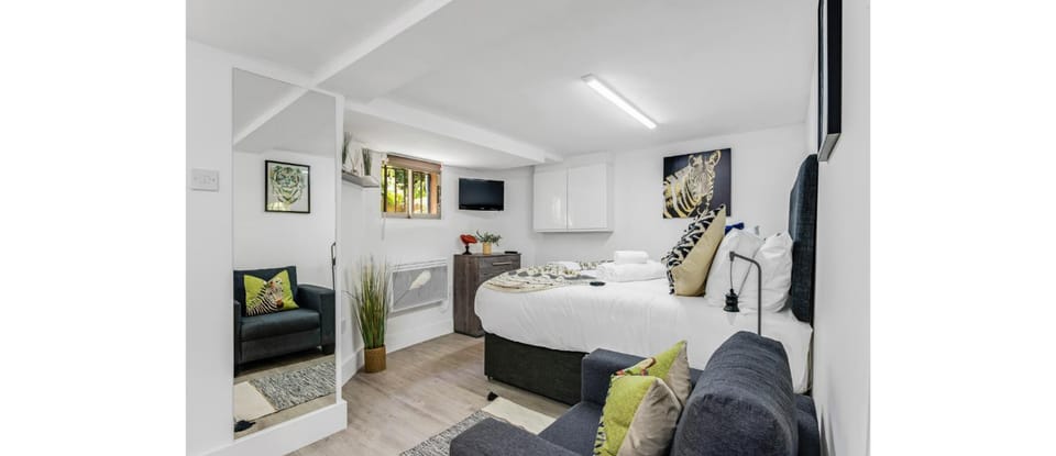 Bed, TV and multimedia, Seating area, Bedroom