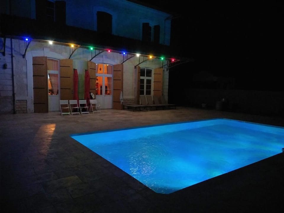 Night, Balcony/Terrace, Pool view, Swimming pool