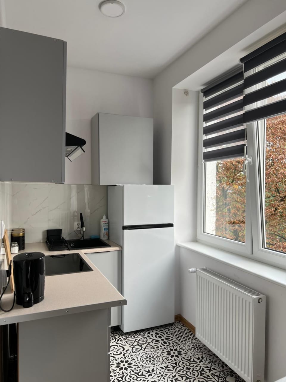 Kitchen or kitchenette, stove
