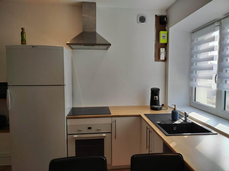 Kitchen or kitchenette, stove