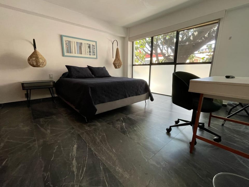 Bed, Seating area, Bedroom