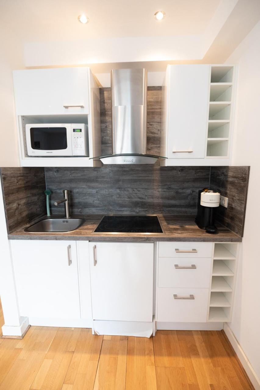 Kitchen or kitchenette, minibar, stove