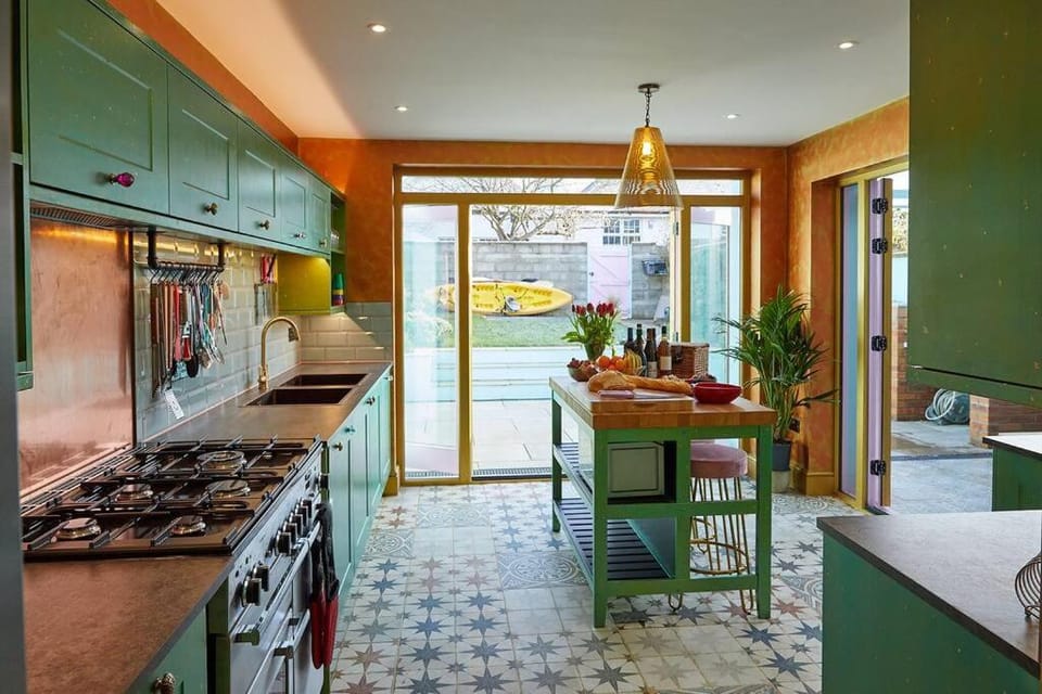 Kitchen or kitchenette, stove