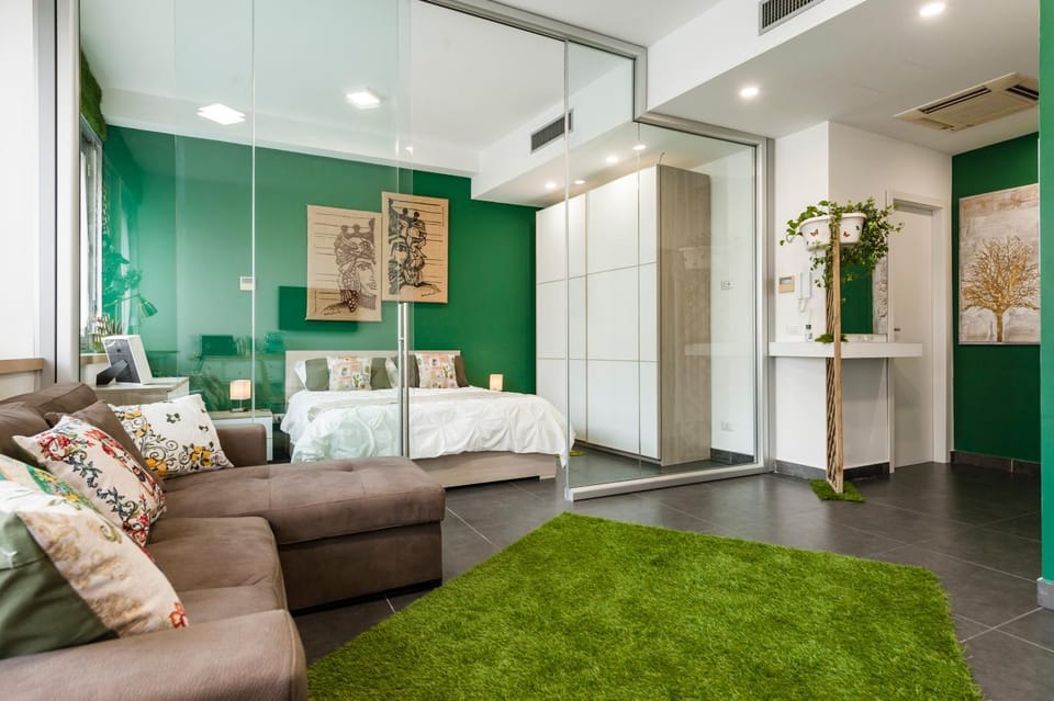 Bed, wardrobe