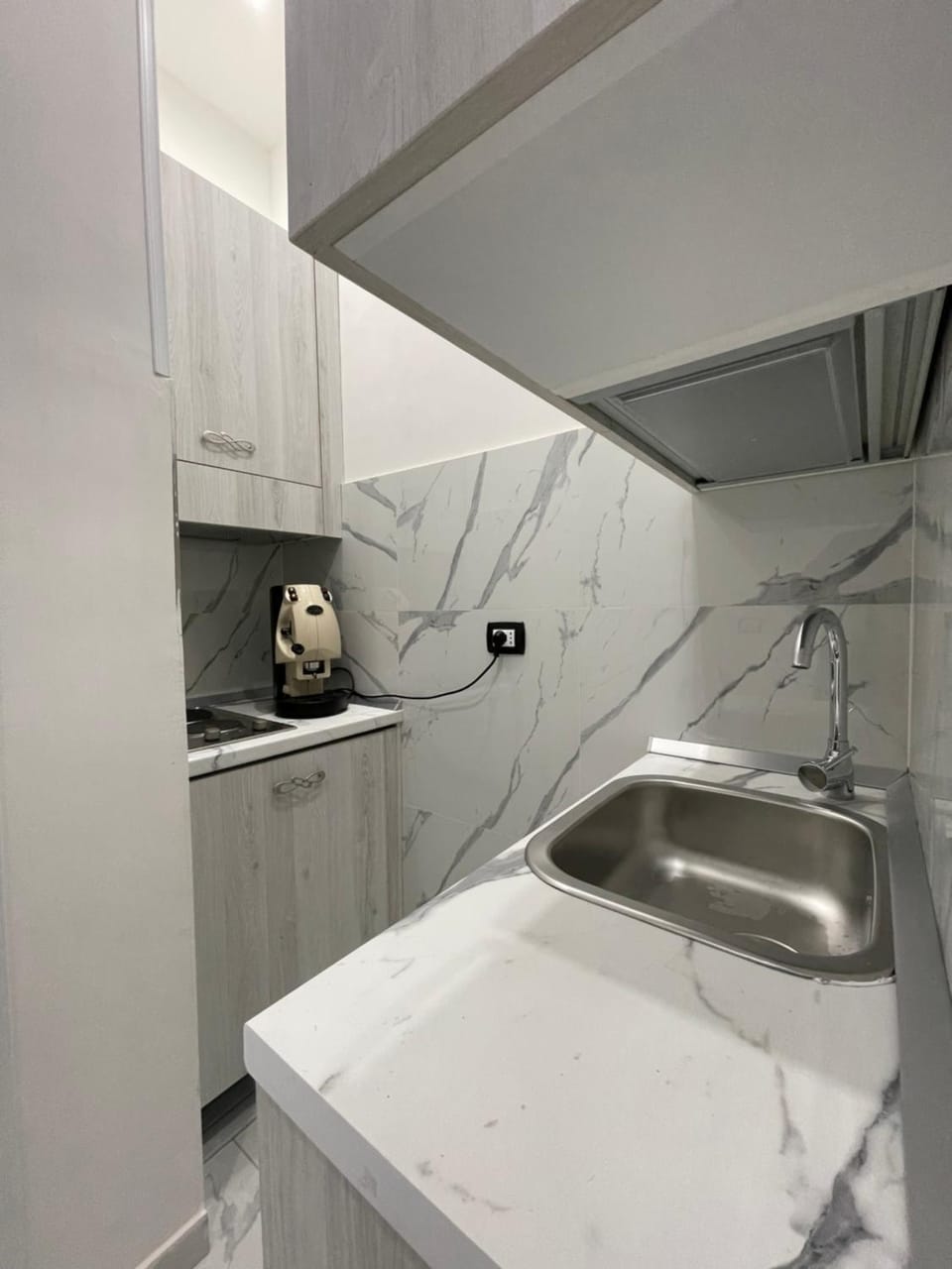 Kitchen or kitchenette, stove