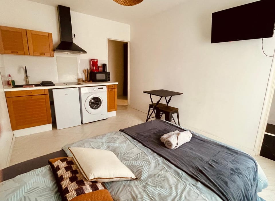 Bed, TV and multimedia, Coffee/tea facilities, Kitchen or kitchenette, Photo of the whole room, Seating area, Bedroom, minibar, stove, towels