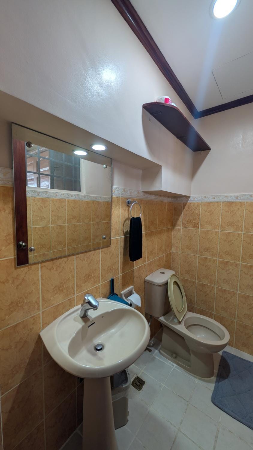 Toilet, bidet, towels