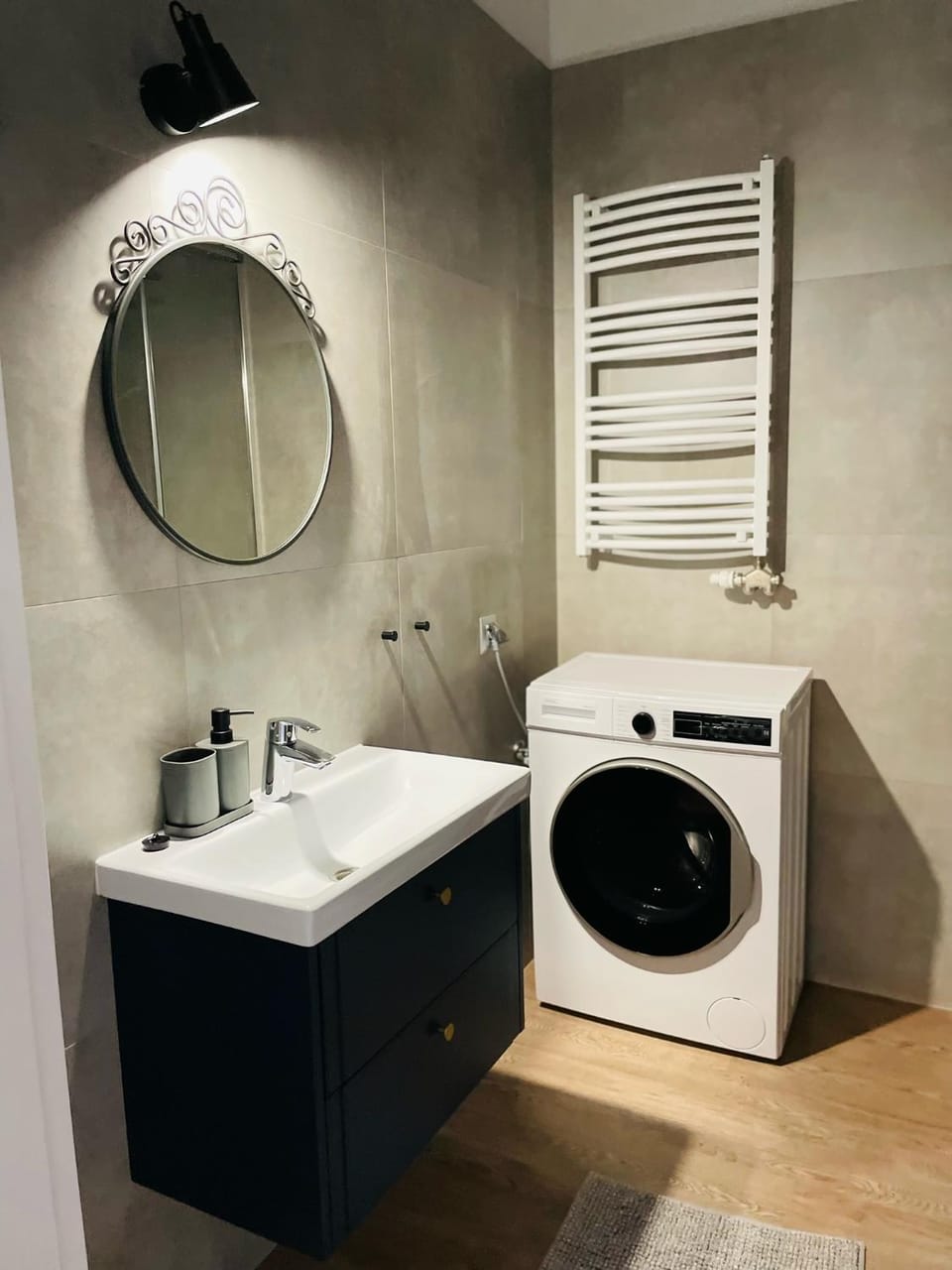 Bathroom, towels, washing machine, dryer