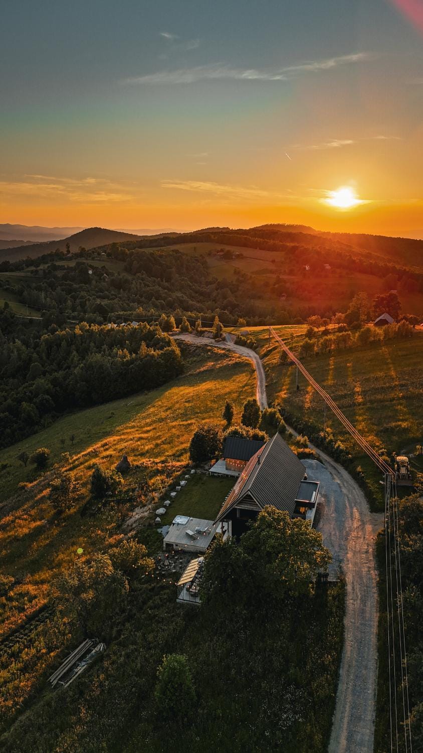 Bird's eye view, Mountain view, Sunset