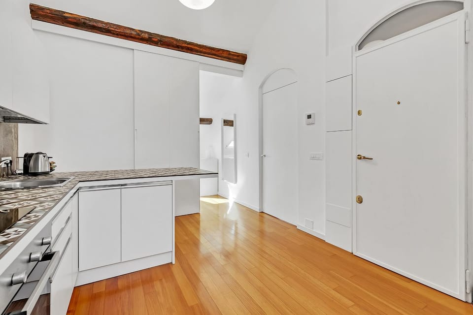 Kitchen or kitchenette, stove