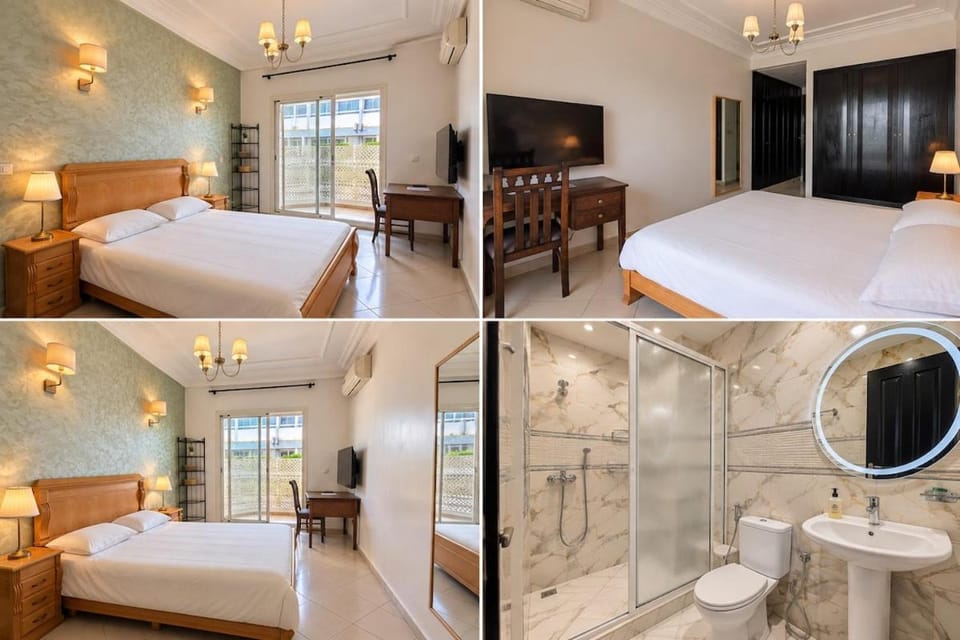 Shower, Toilet, Bed, Bathroom, TV and multimedia, Photo of the whole room, Bedroom, towels
