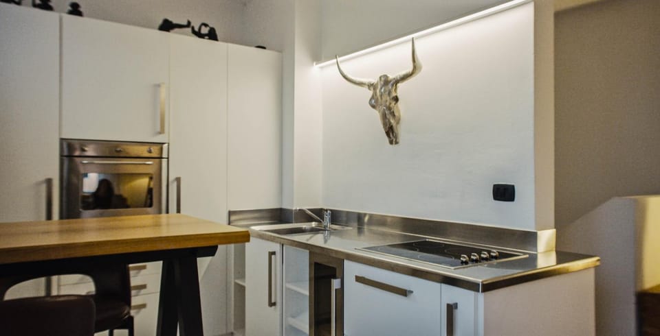 Kitchen or kitchenette, stove