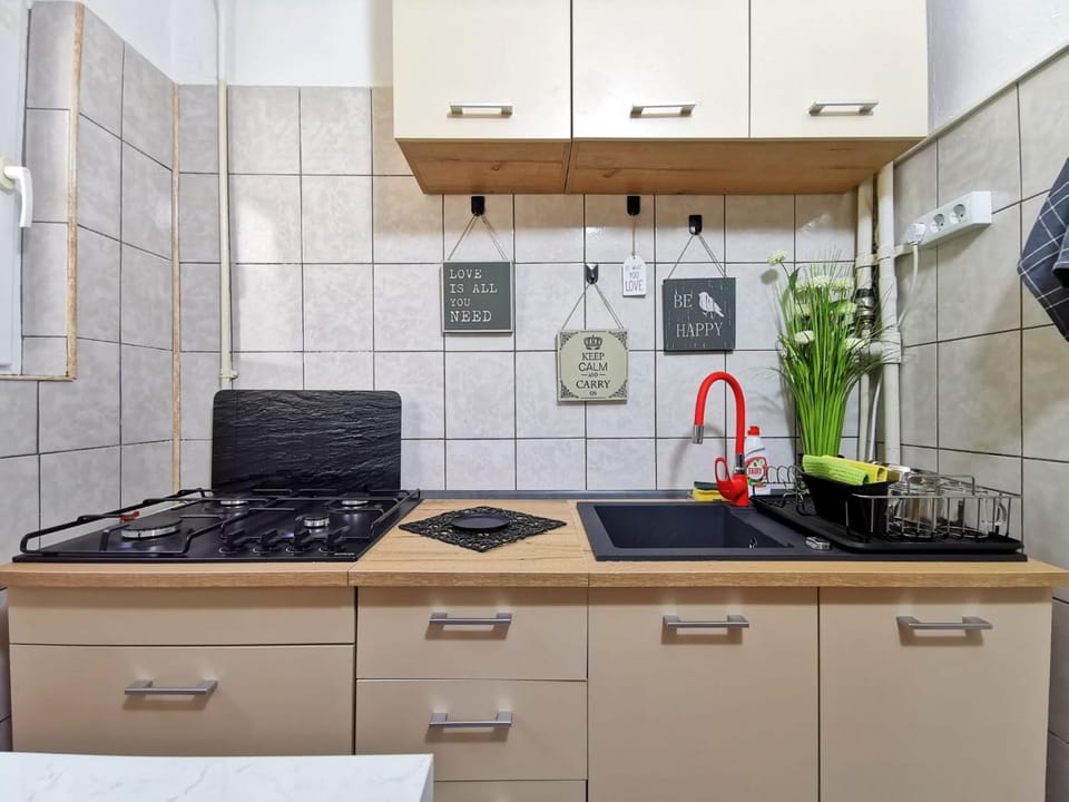 Kitchen or kitchenette, stove