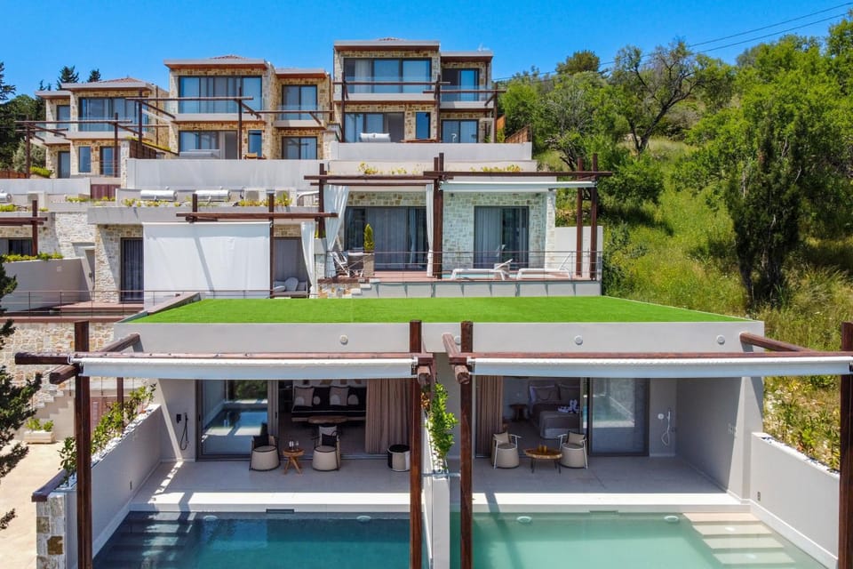 Property building, Living room, Swimming pool