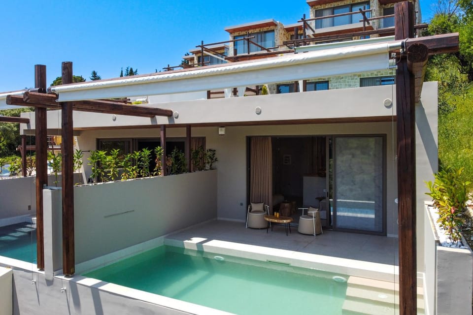Property building, Living room, Swimming pool