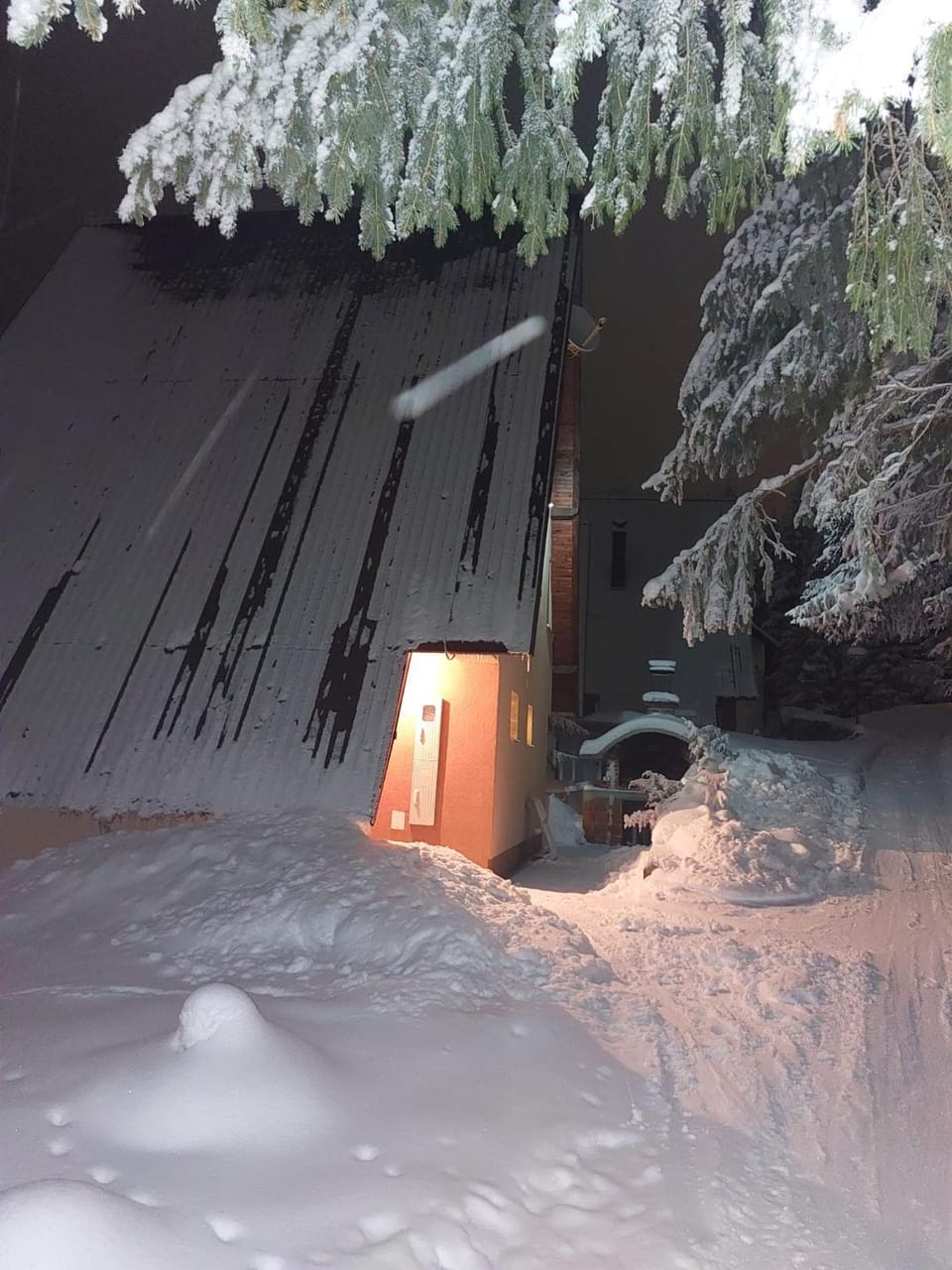 Property building, Night, Winter