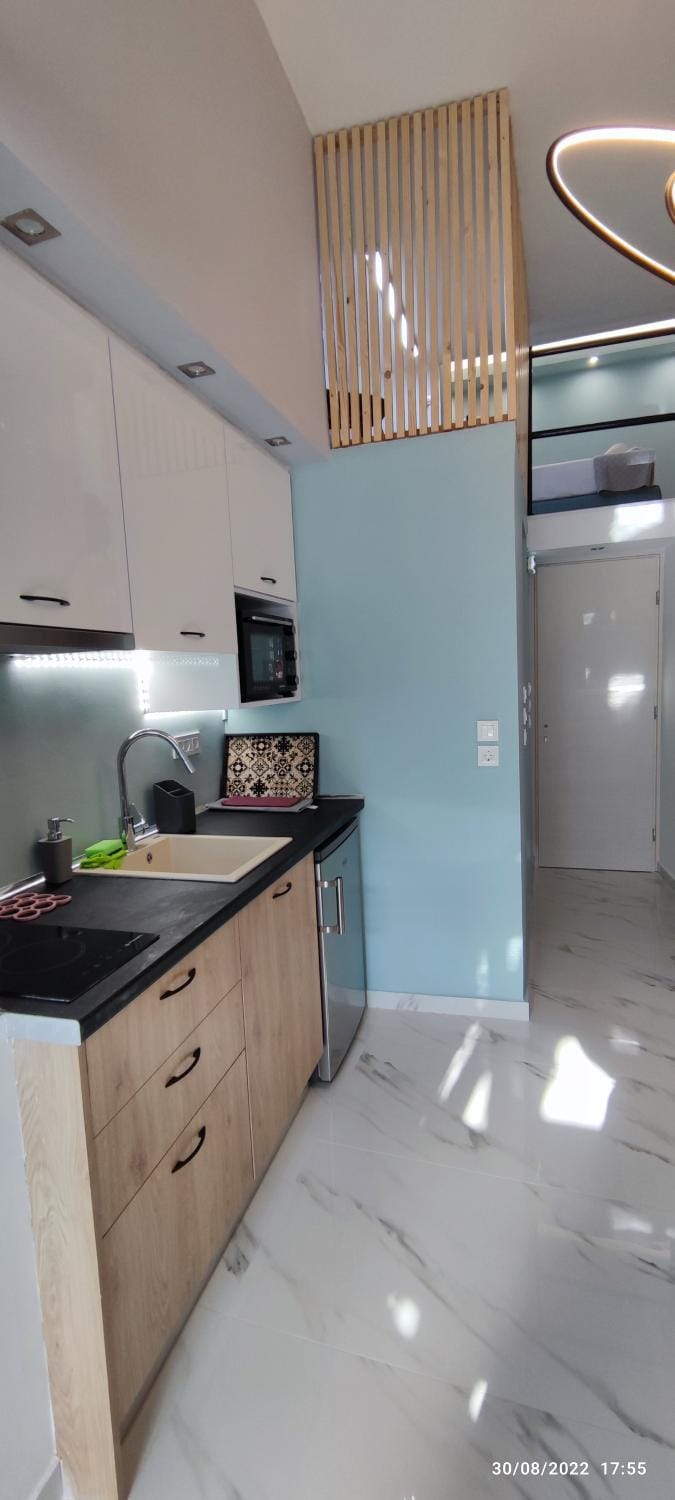 Kitchen or kitchenette, stove